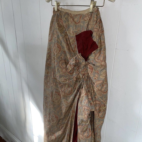 Antique 1800s Printed Asymmetric Walking Dress Skirt Bustle Draping Pleats - Picture 8 of 16